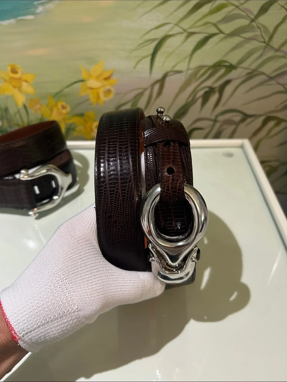 Set of 2 Brian Toohey Vintage Brown Leather Belts Polished Silver Buckles 🐊 🦎🪎
